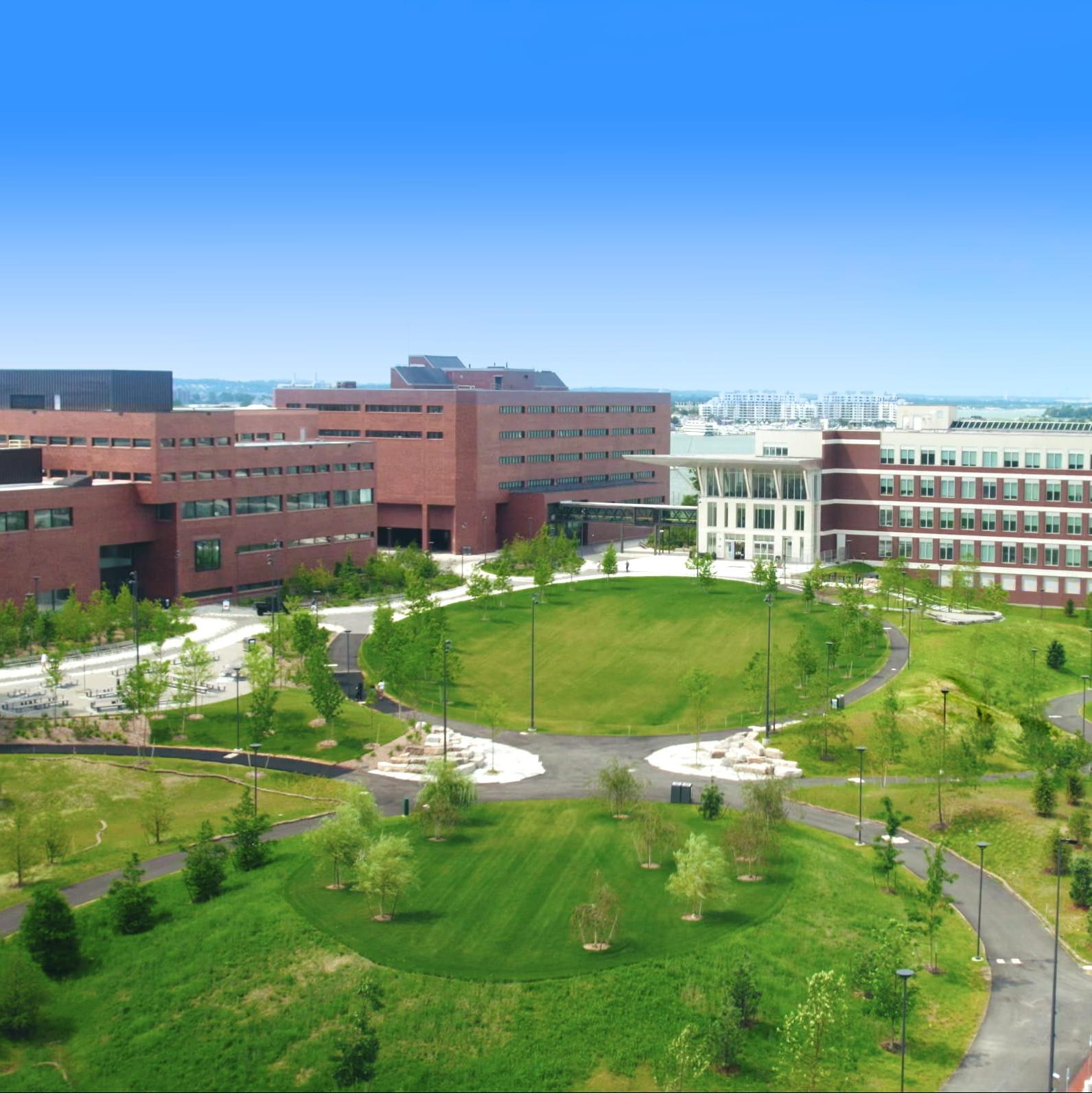 Aerial view of the Quad at UMass Boston